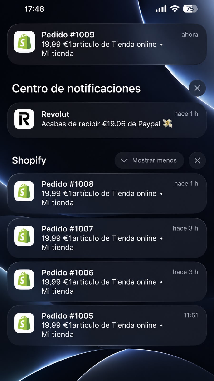 Notificaciones de pedidos de Shopify